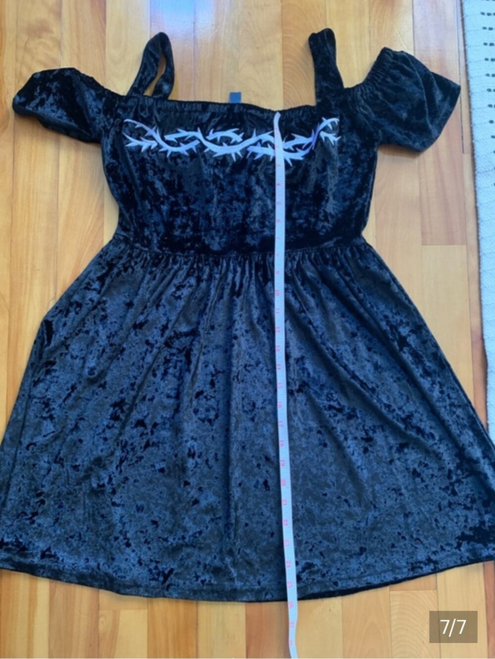 DISTURBIA "Thornhille" Crushed Velvet Mini Dress w/ Embroidered Crown of Thorns - Picture 7 of 9